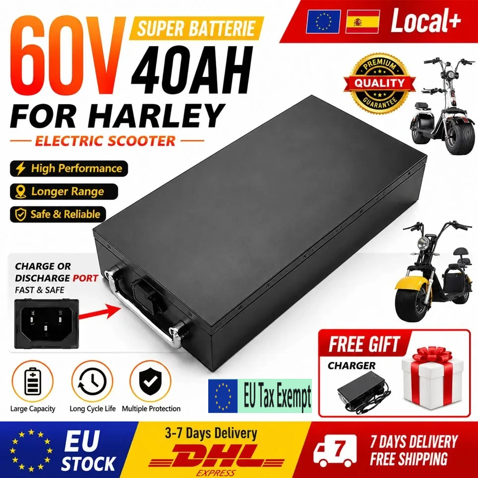 🏷 ✅ Batterie au lithium pour véhicule électrique 60V, 20ah-40ah, 2000W, pour Harley, scooter électrique pliable à deux roues Citycoco, chargeur gratuit