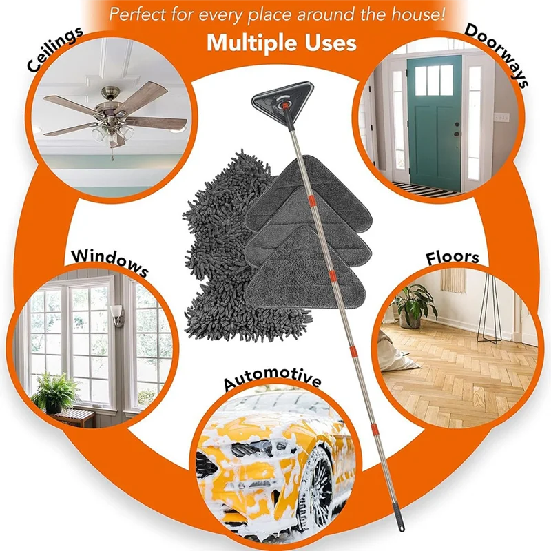 AB46-Scopa da parete regolabile per aspirapolvere asciutto e bagnato con manico lungo 360 °   Mop per la pulizia delle pareti in microfibra a triangolo rotante
