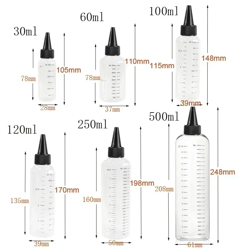 5Pcs 30ml-500ml Clear Plastic Dropper Bottle W/ Scale And Twist Cap Empty Squeeze Bottles Paint Pigment Container For DIY Tattoo