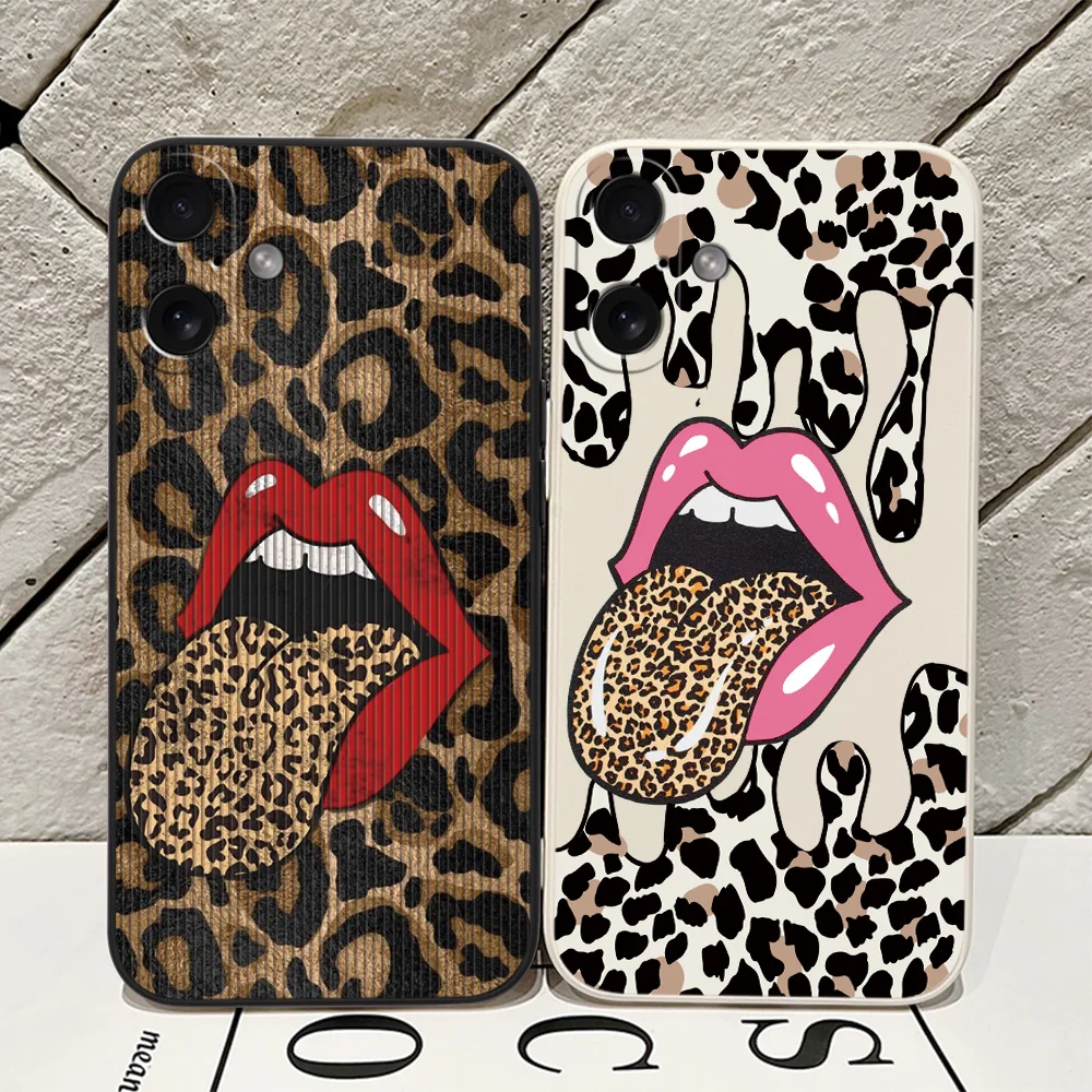 Hot Red Lip Leopard Print Phone Case For Oppo Reno10 Reno8 Reno7 Reno6 Reno5 Reno2 Z T F Pro Plus 4G 5G Soft Silicone Back Cover