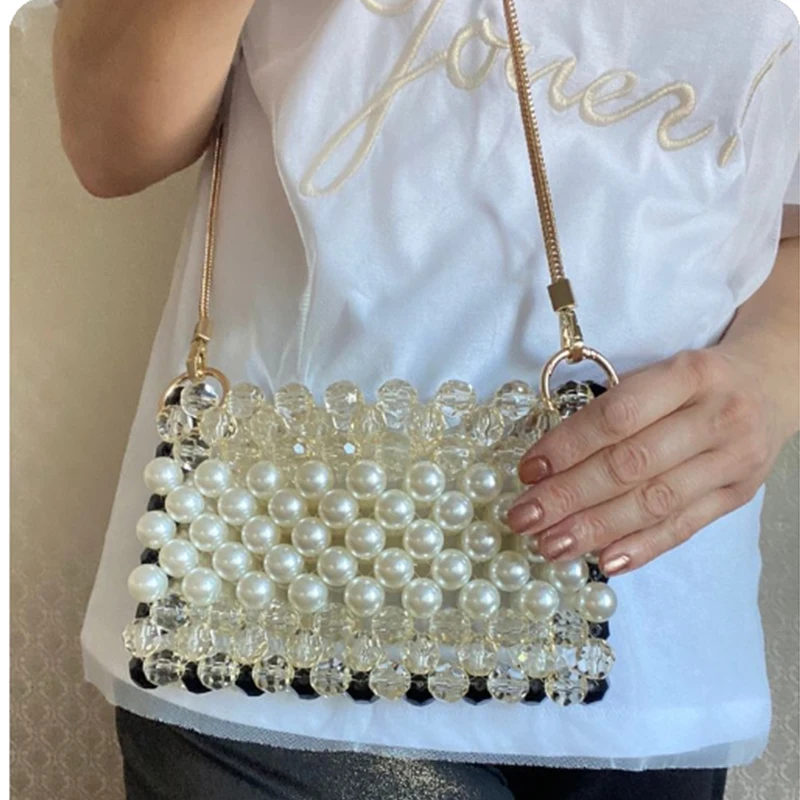 

Retro Pearl Women's Bag New Fashion Ins Designer Chain Crossbody Phone Bags Customizable Party Banquet Handbag 2024 Hot Sale
