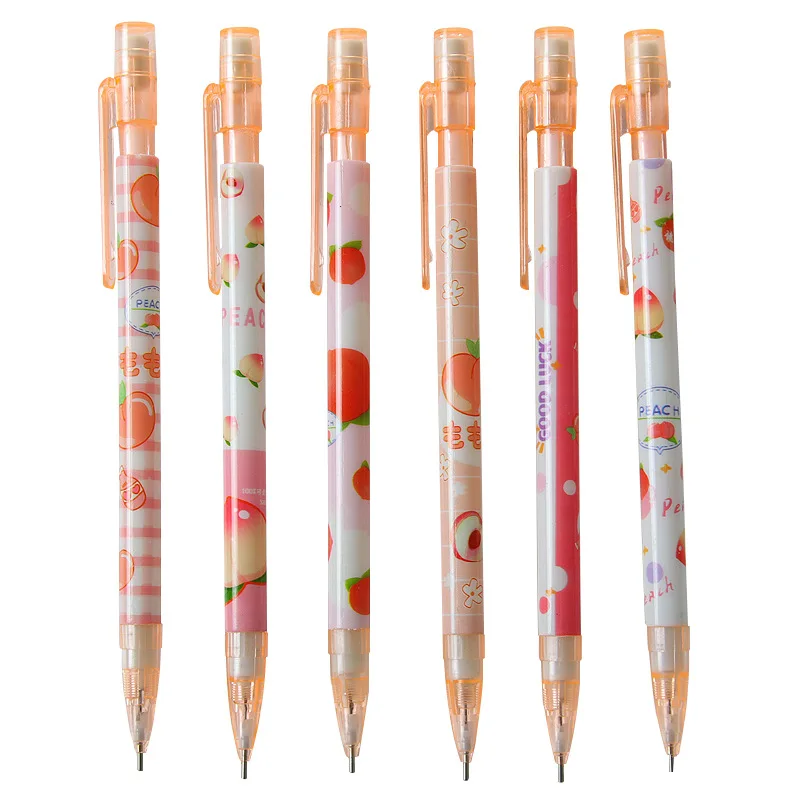 100 Pcs Wholesale Peach Juice Mechanical Press Pencil Free Cutting Activity Pencil Stationery Students Practice Writing tools