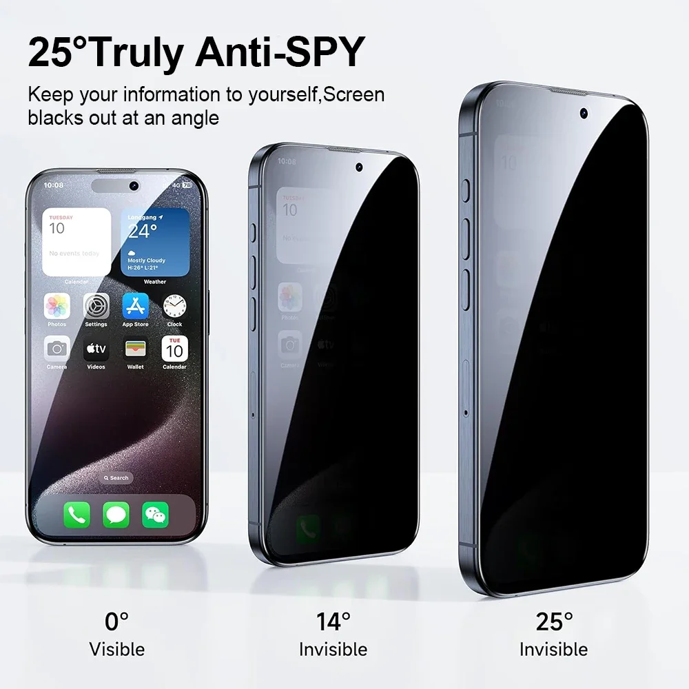 Anti Spy Tempered Glass On For iPhone 15 14 Plus 13 12 Pro Max With Install Kit Screen Protector Privacy Glass