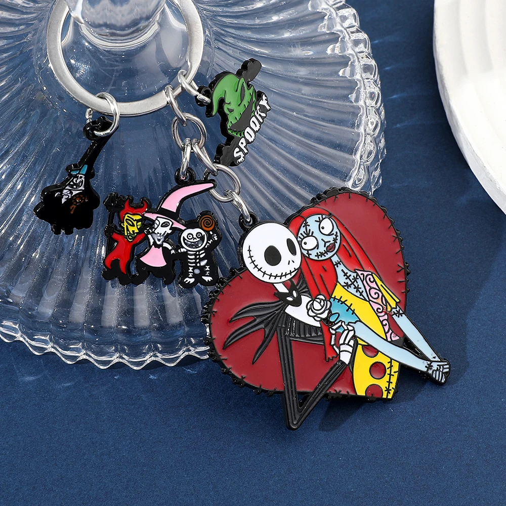 The Nightmare Before Christmas Keychain Sally Jack Skellington Halloween Keyrings Car Key Holder for Couple Jewelry Gifts