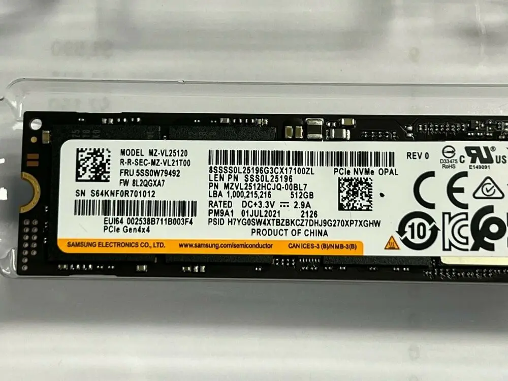 Imagem -02 - Ssd Mzvl25120 Mzvl21t0hclr 512 4.0 0kg5n3 048gb Ssd Nvme Mz-vl21t0a Sams Pm9a1 36302029 gb 1tb Pcie Mz-vl22t0a