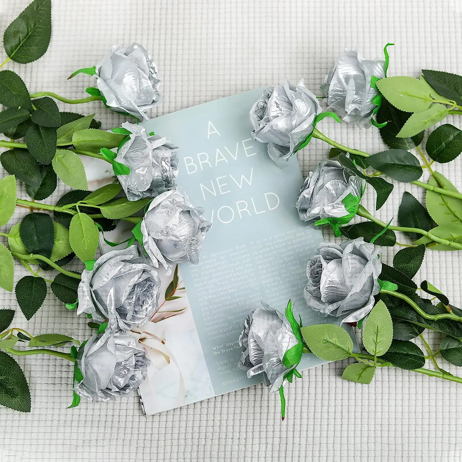 Künstliche silberne Rose mit langem Stiel für Zuhause, Küche, Schlafzimmerdekoration, Hochzeitsdekoration, DIY-Blumenarrangement