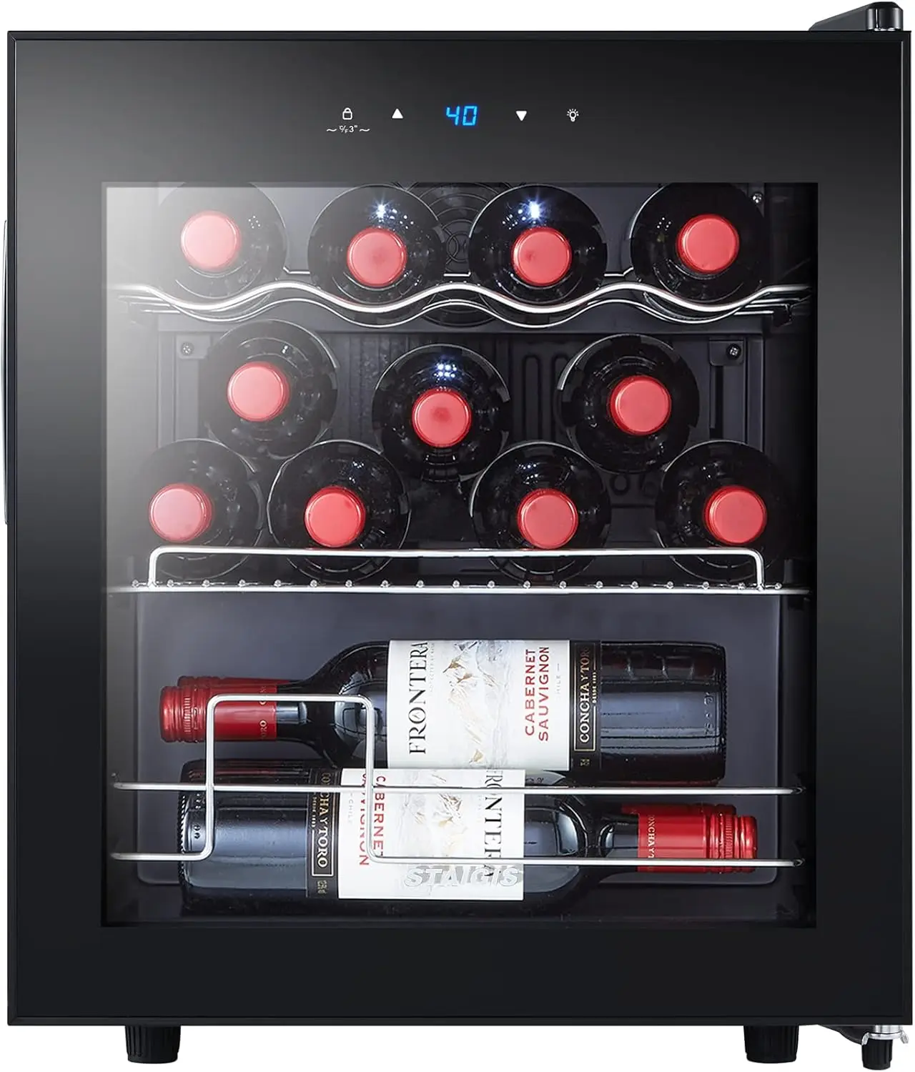 Fridge Freestanding, Wine Cooler Refrigerator 15 Bottle w/Digital Control, Countertop Mini Fridge for Red & White, Glass Door