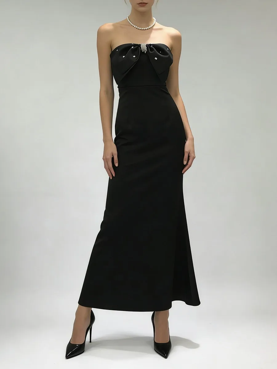 Twotwinstyle sólido emagrecimento emendado bowknot vestidos para mulheres sem alças sem mangas cintura alta vestido elegante moda feminina nova