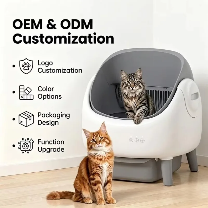 Automatic Large Capacity Intelligent Electric Plastic Eco-friendly 76L Open-Top Smart Robot Cat Litter Tray for Cats