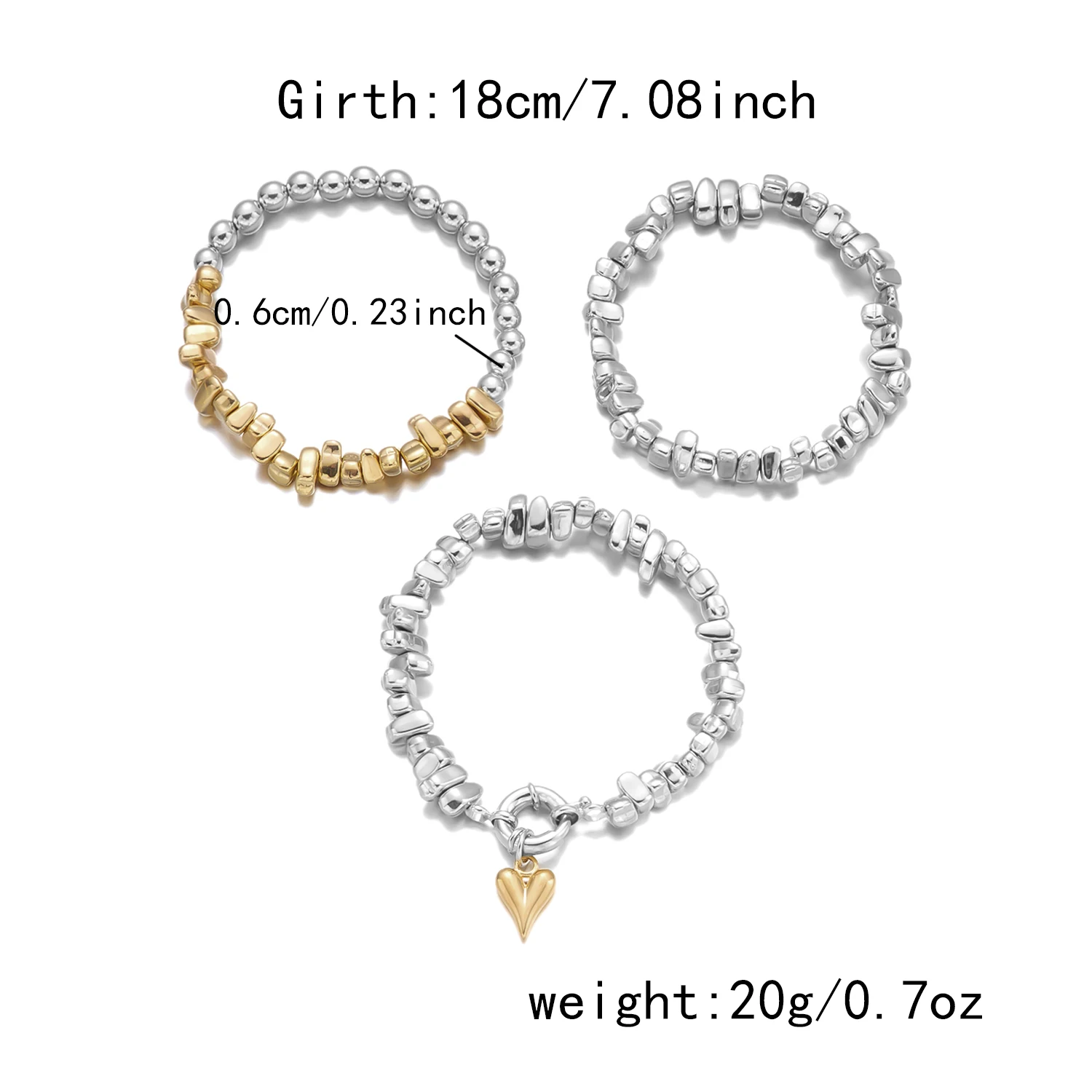 Retro Unregelmäßiges CCB-Perlen Elastisches Armband-Set für Frauen Einfaches Herzförmiges Mehrschichtiges Armband Charms Geburtstags-Schmuck – Detail 10