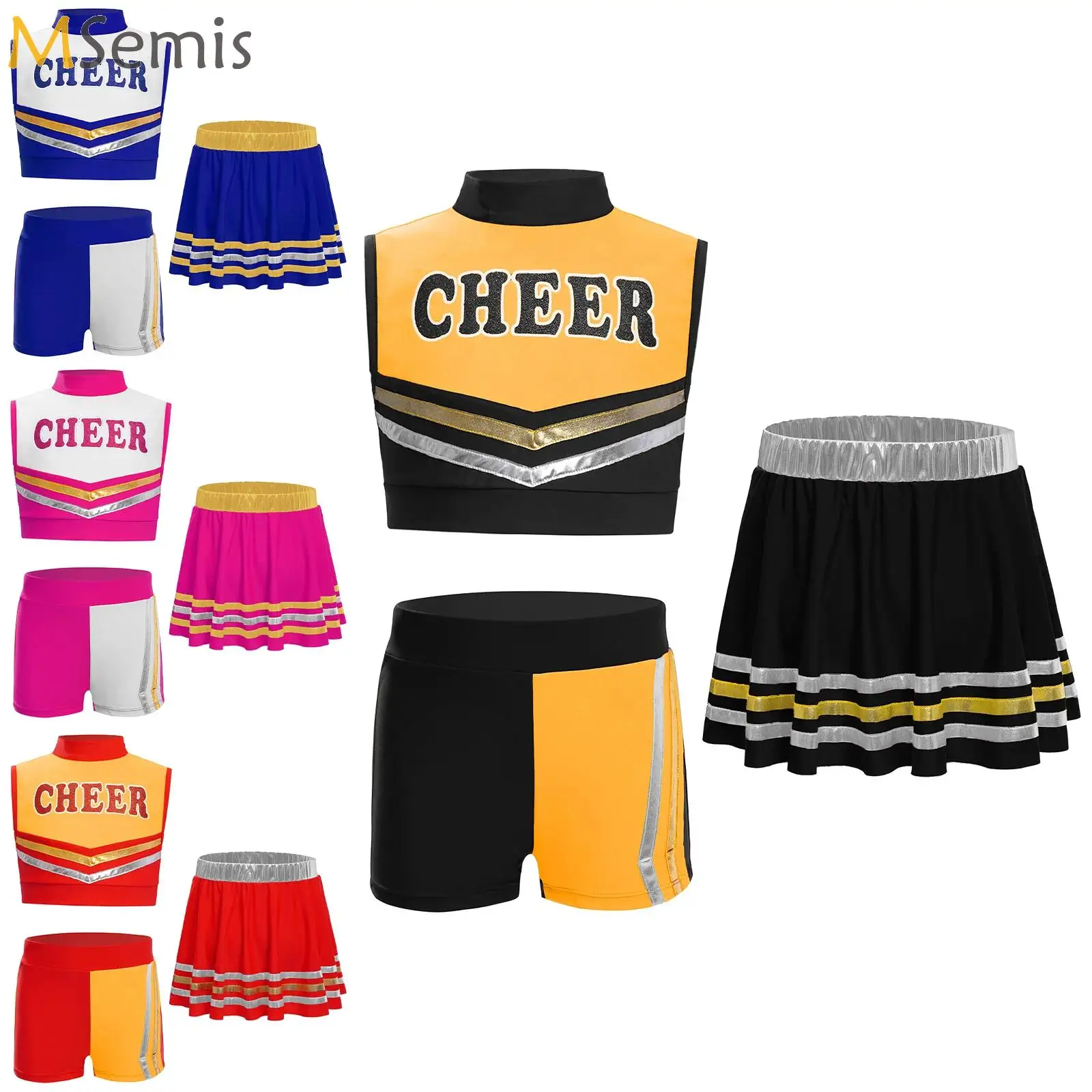 

Girls Halloween Cheerleader Cosplay Costume Cheerleading Uniform Cheer Team Crop Top and Shorts Skirt Modern Jazz Dance Outfits