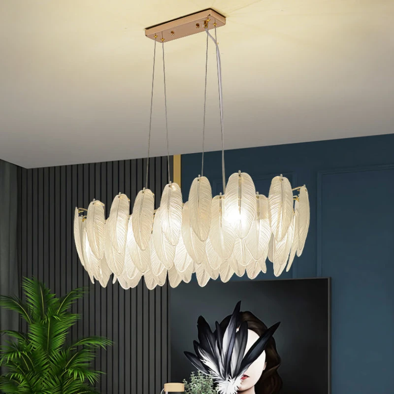 Modern Luxury Creative Chandelier Feather Glass Hotel Villa Living Room Bedroom Villa Home Decoration Crystal Chandelier