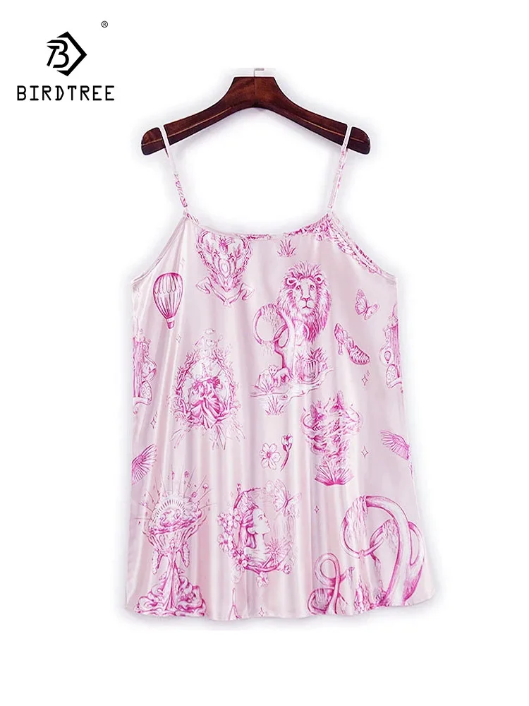 

BirdTree-22MM Silk Elegant Suspender Strap Vest, Women Fashion Print, Adjustable Slim Pink Sling Top, 2026 Spring New T5D630CC