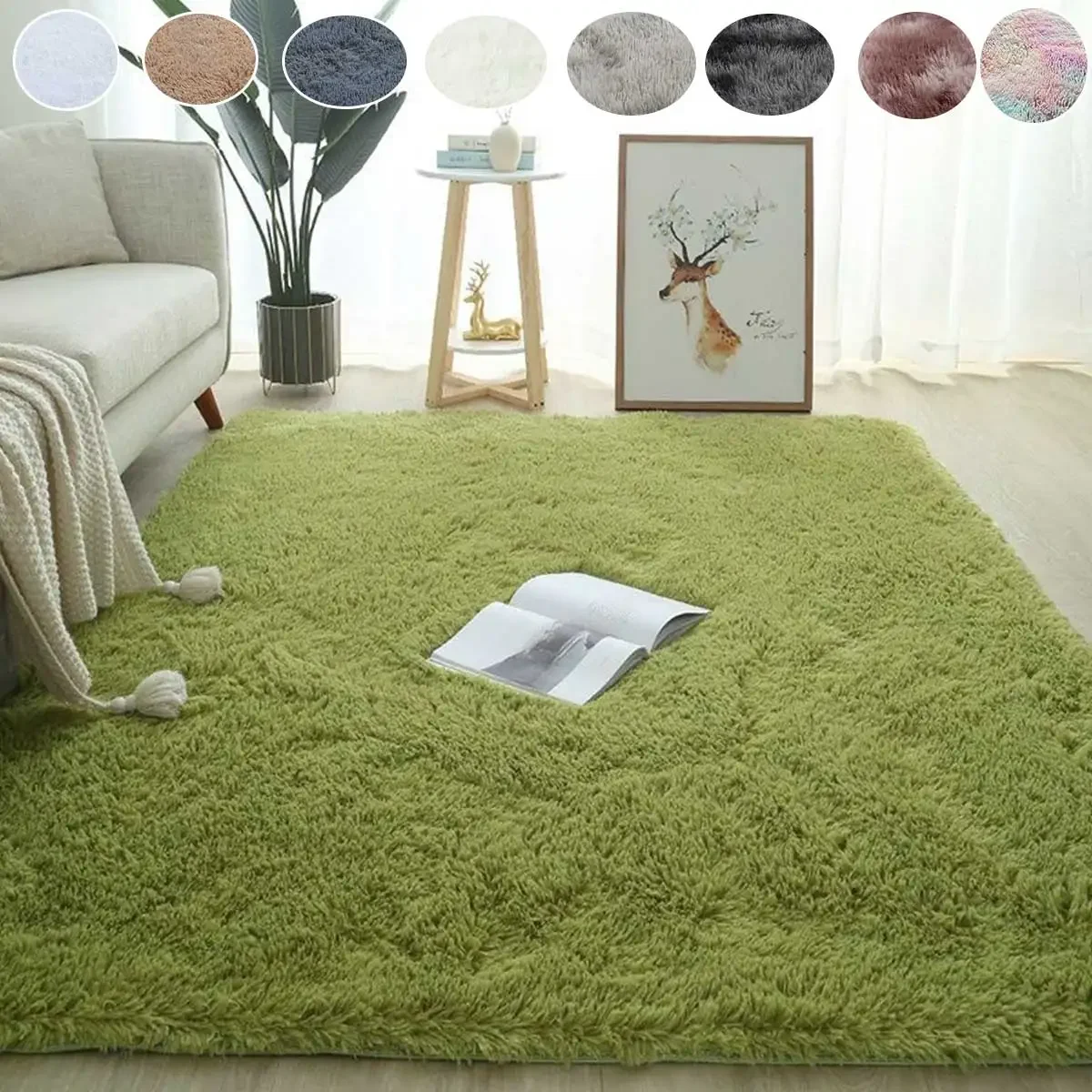 Plush Carpet Living Room Sofa Coffee Table Rug Green Pink Fluffy Soft Blankets Area Rugs Childrens Room Non-Slip Mat Home Decor