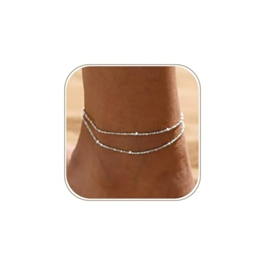 

Silver/Gold Anklets for Women, Sterling Silver Ankle Bracelets for Women Trendy Dainty Waterproof Anklets Set Adjustable Layere