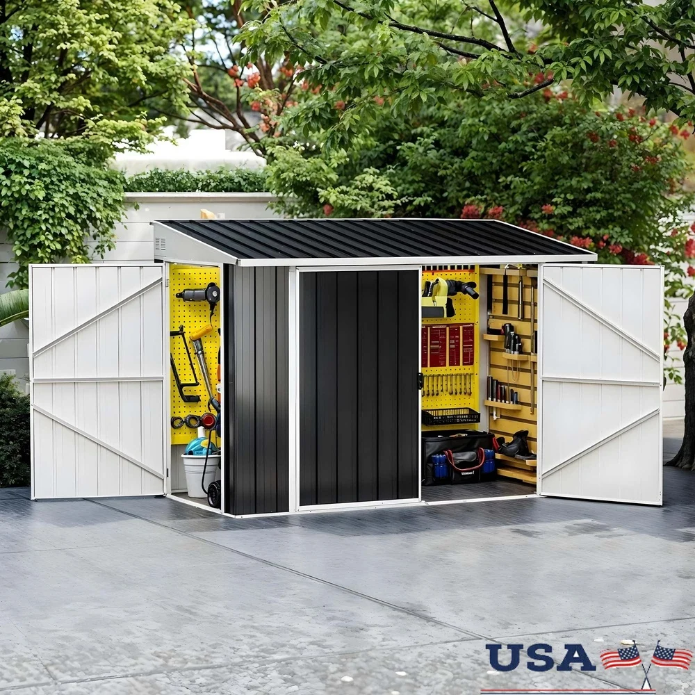 

Outdoor Metal Storage Shed Weather Resistant Garden Tool Shed with Lockable Doors Sloped Roof Ventilated Easy Assembly