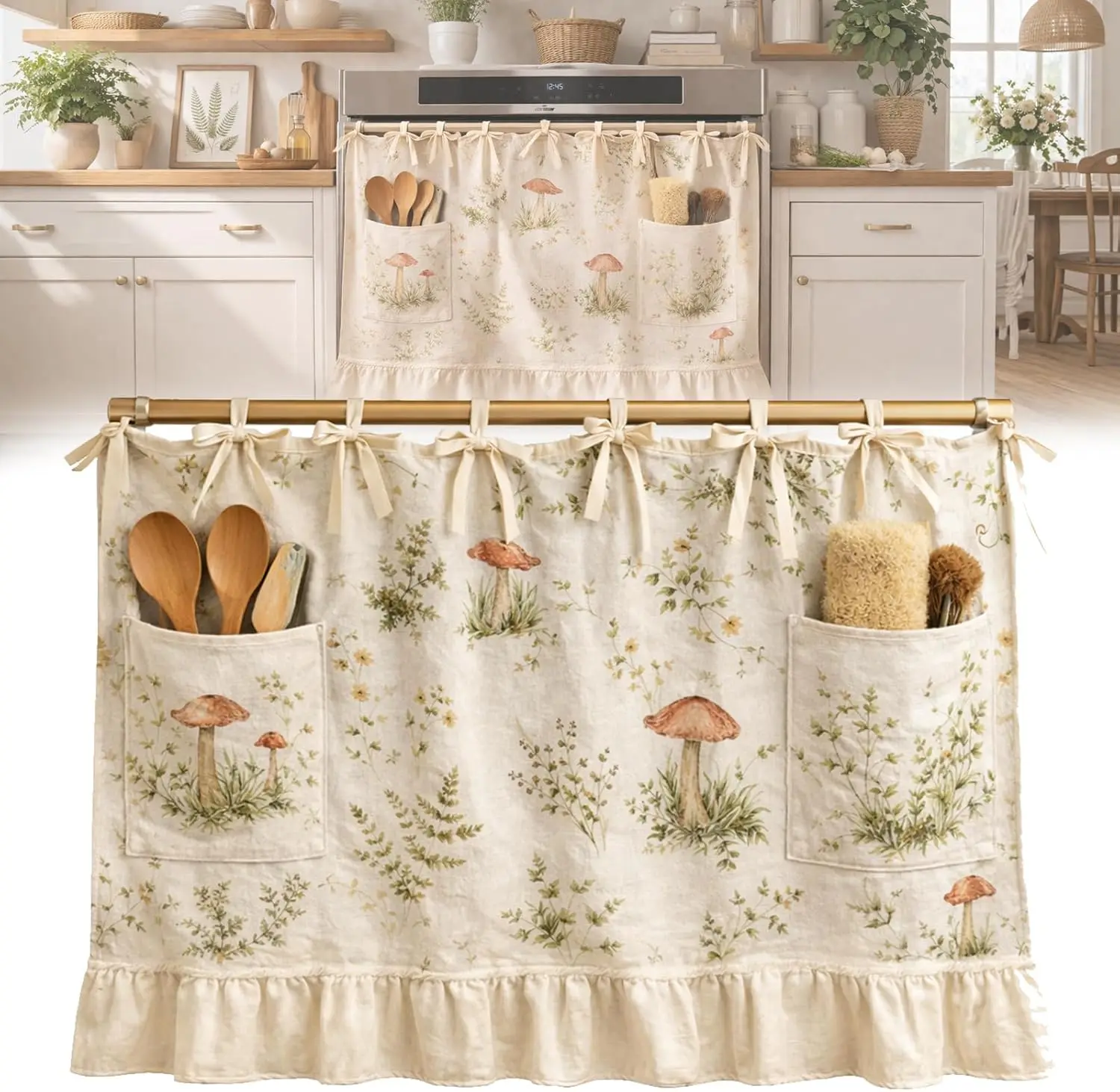 

Oven Skirt Curtain with Pockets, Modern Farmhouse Kitchen Decor,for Dishwashers, Washing Machines & Ranges, Hide Clutter