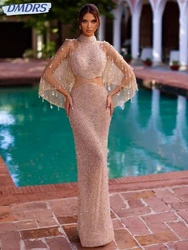 Luxury Straight Long Prom Gown Sexy Illusion Cocktail Dresses Sparkly Sequins Crystal Evening Dress Customized Robe De Mariée