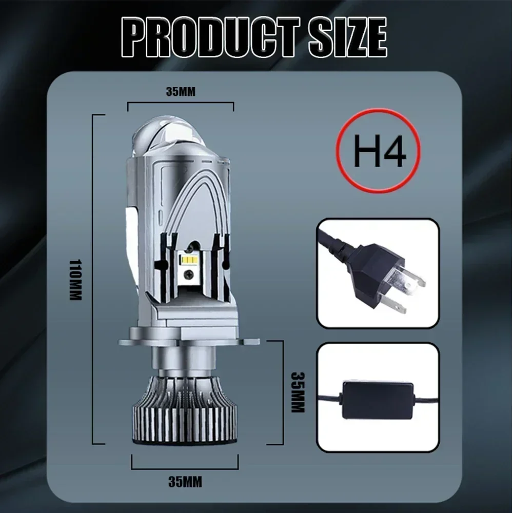 H4 LED Projector Mini Lens Auto H4 LED Headlight Bulb Kit Conversion High Beam Low Beam 1000000LM 6000K Turbo Fan Car Light Lamp