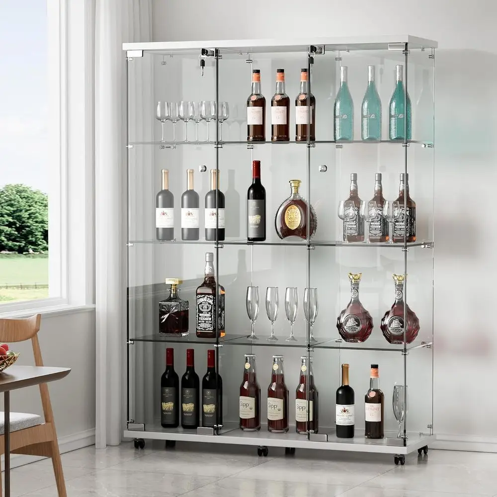 

66-inch White Glass Display Cabinet with 3 Doors and 4 Shelves - Ideal for Toys, Books, and Playrooms