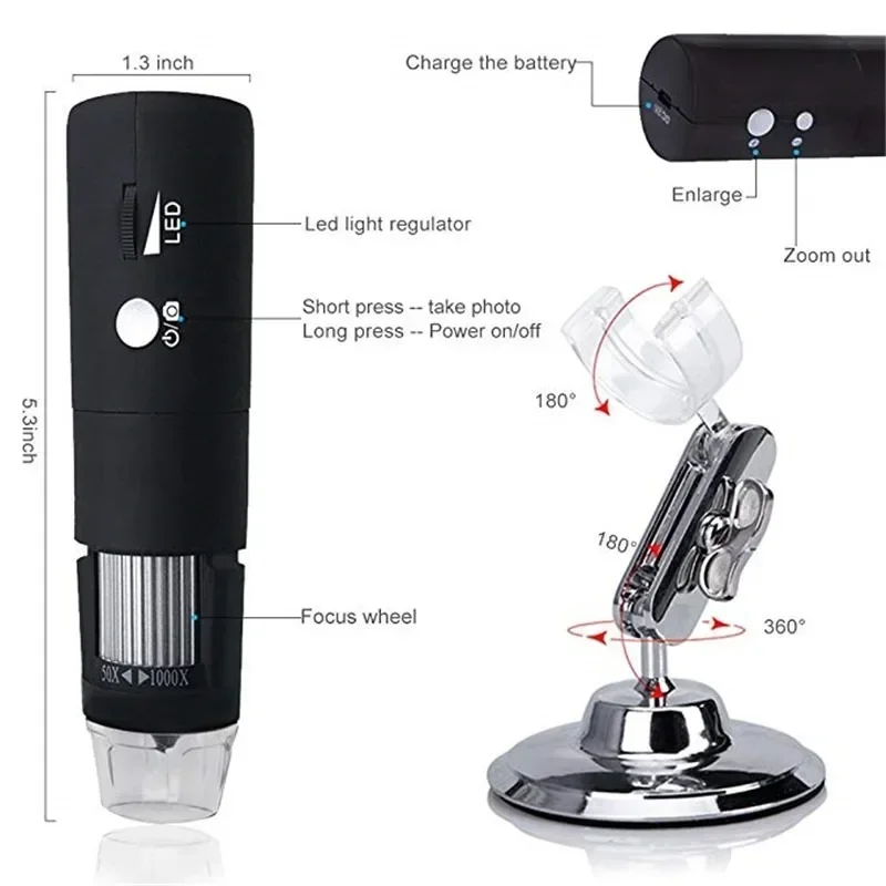 WiFi Electron Kid Microscope Prostoremer 1000X 2megapixel 1000x ingrandimento Video 8 LED Light Mini telecamera portatile endoscopio