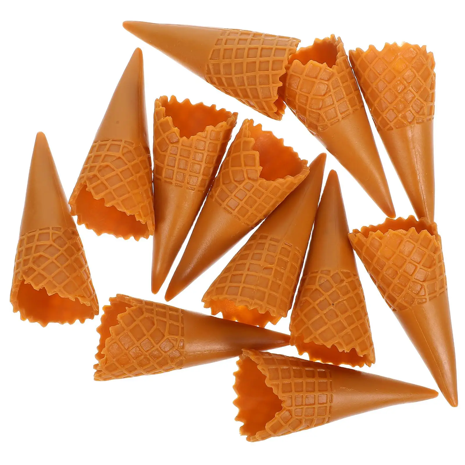 12 Pcs Ice Simulated Cream Bottom Holder Miniature DIY Decoration Brown Pvc Cone