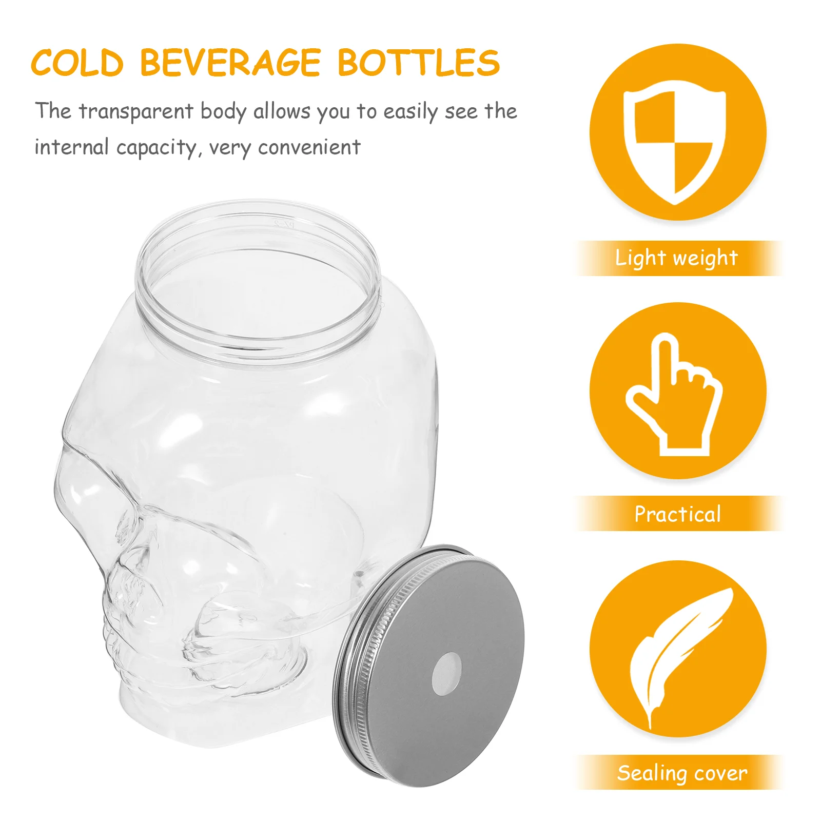 6 Pcs Halloween Skull Water Bottles Drinks Clear Milk Juice Packing Plastic Aluminum Multi-function Travel Waterbottle