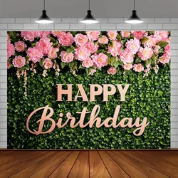 Pink roses, green leaves, happy birthday, background photography, simple flowers, spring, natural plant background