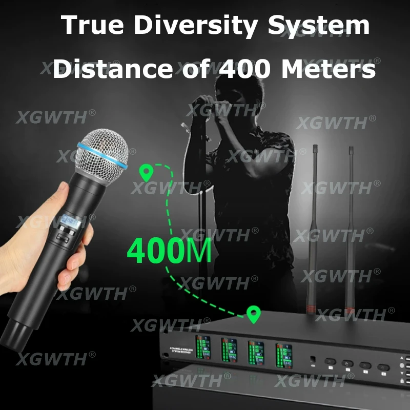 UHF Digital True Diversity Wireless Microphone System Condenser Gooseneck Conference Mic for Public Address Stage Performances