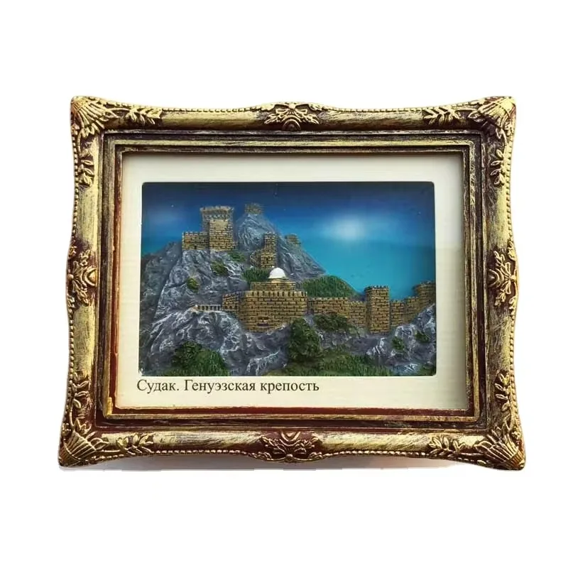 Ukraine Tourist Souvenirs Fridge Magnets Swallow Castle Mini Picture Frame Creative Home Decoration Resin Magnetic Stickers