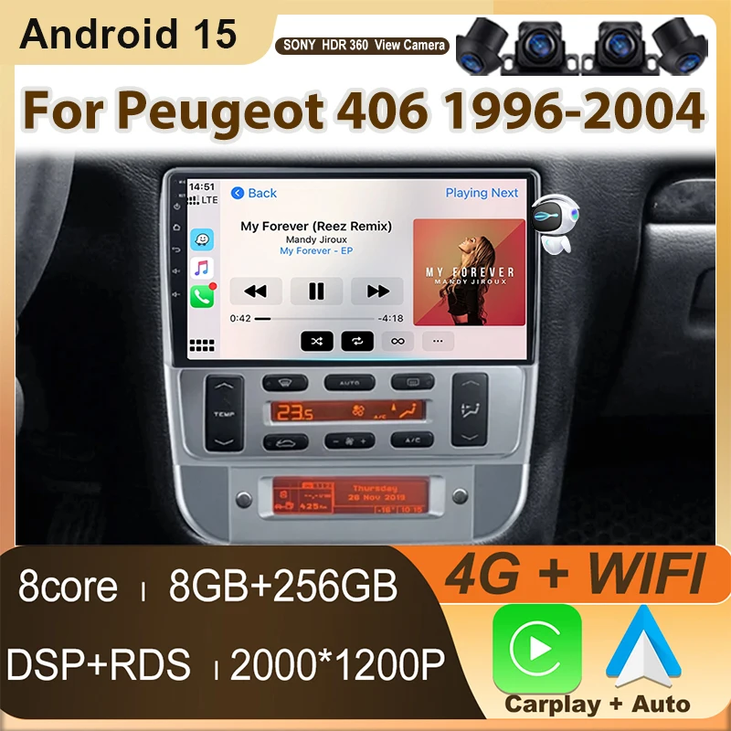 

Android 15 для Peugeot 406 1996-2004 автомобильный плеер стерео авто радио мультимедиа GPS видео навигация Carplay без 2Din DVD головное устройство
