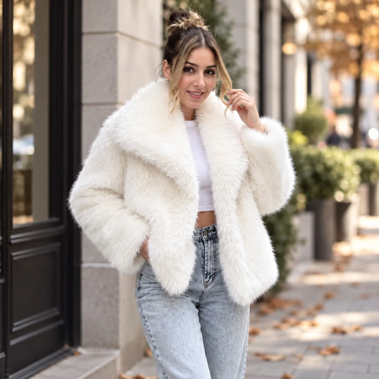 Long Sleeve No Hood Coat Regular Length Commuter with Elegant Jacket Winter Notched Lapel Regular Sleeve Women Coat