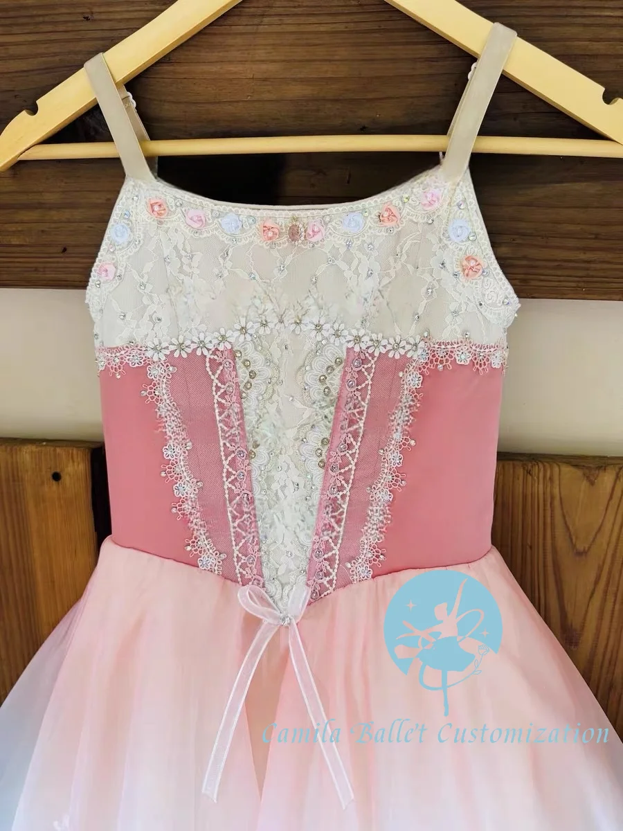 High-end new style unstoppable daughter peach pink sparkling diamond ballet performance long gauze dress for adults and children