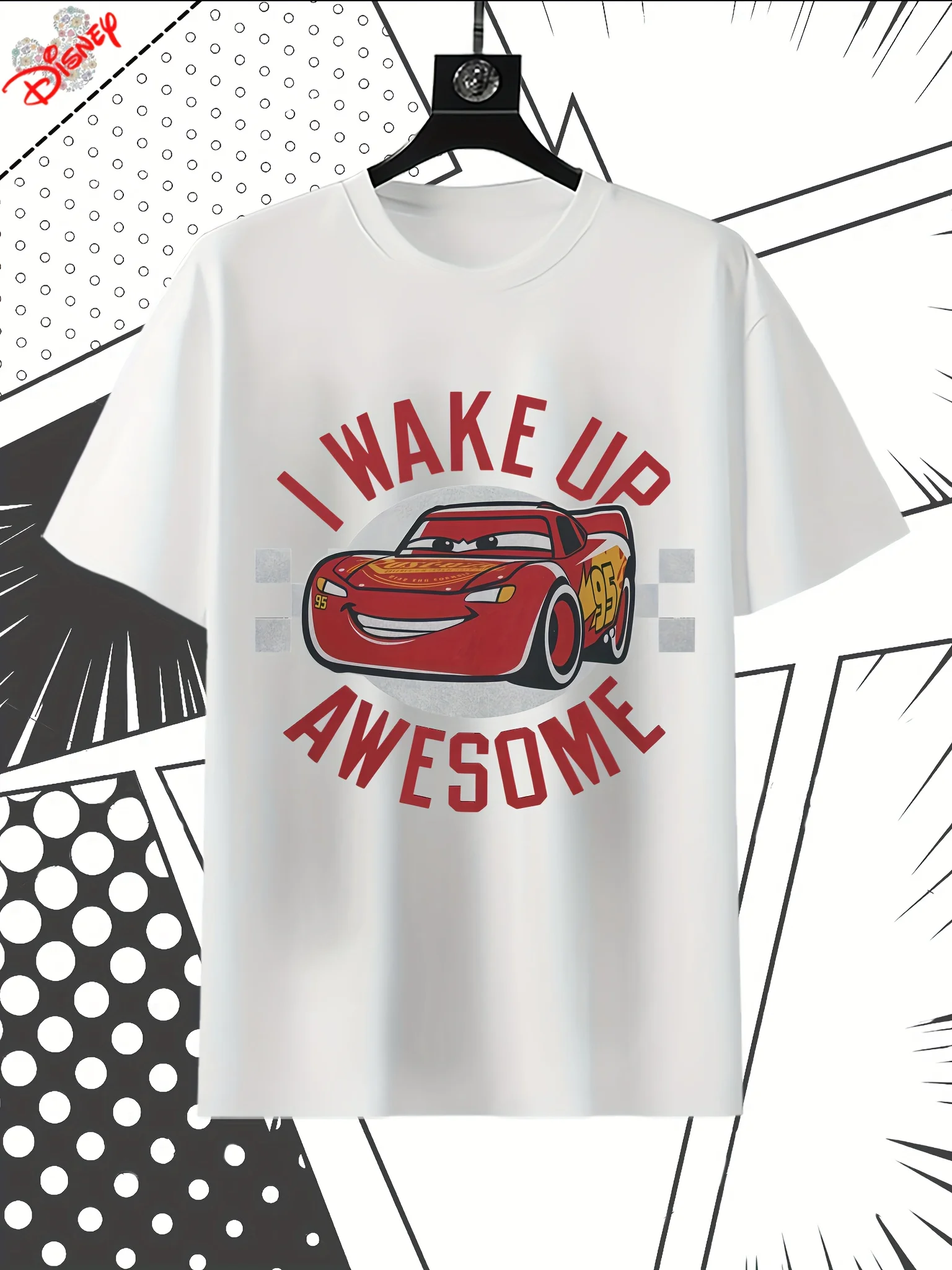 2025 뉴 디즈니 라이트닝 맥퀸 캐주얼 퓨어 코튼 워시드 티셔츠 빈티지 스트리트 컬리지 스타일 Y2K 스타일 하라주쿠 유니섹스 스타일