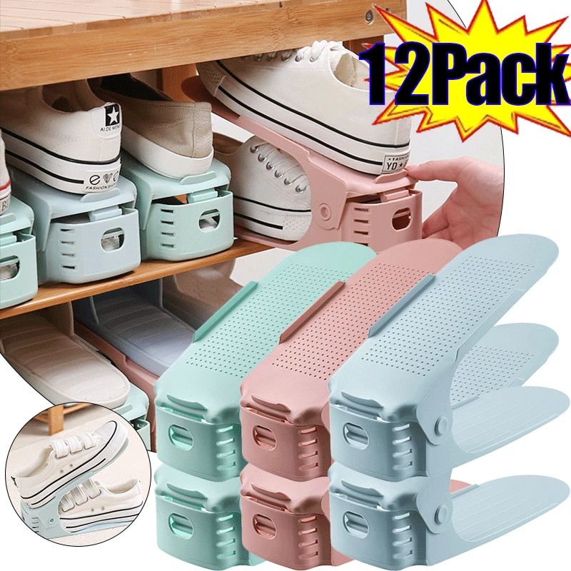 

6/12Pcs Adjustable Shoe Organizer Shoe Support Rack, Space Saving Shoe-Shelf for Closet, Shoe Organizer Shoe Rack for Cabinet