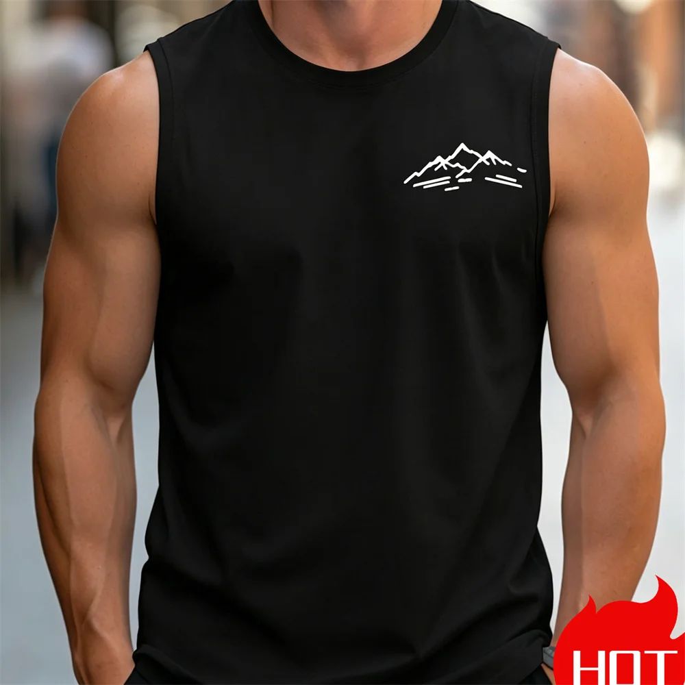 Summer Men's Sleeveless T-shirt fashionable casual loose mountain top fitness breathable round neck sleeveless vest y2k clothing