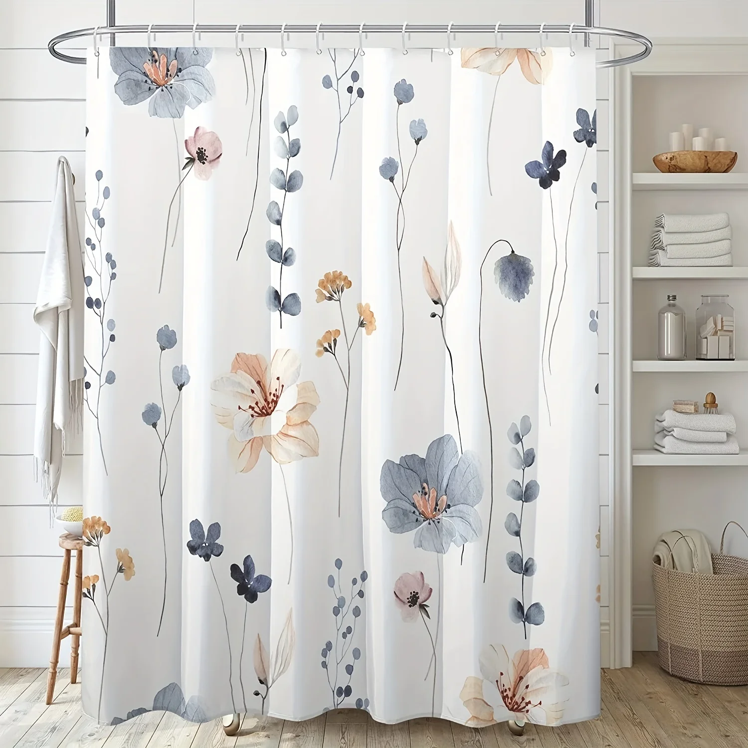 1pc Waterproof Flower Pattern Shower Curtain with 12  - Mildew-Proof Bathroom Decor for Hotel and  - Machine Washable Curtain