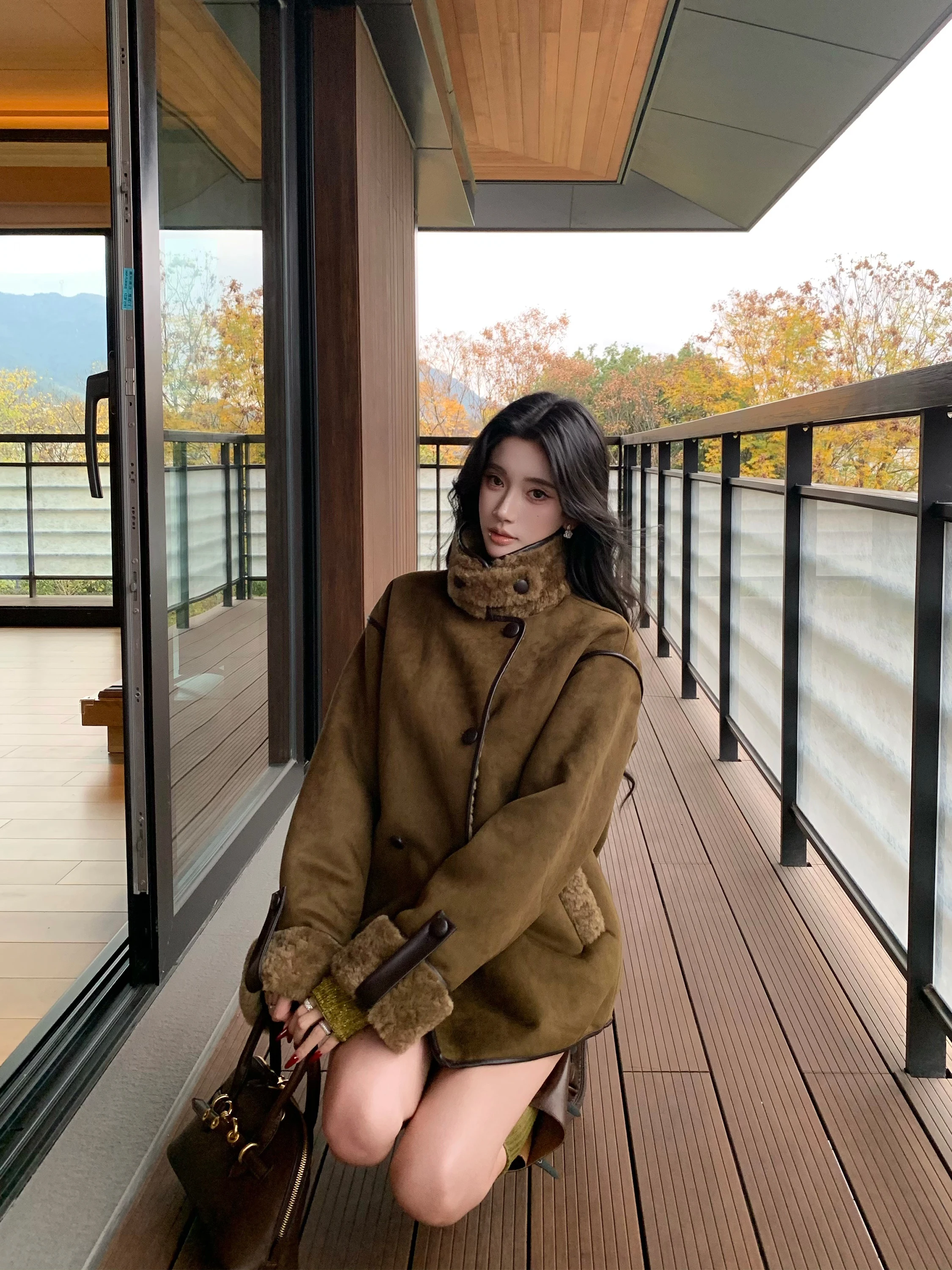 

Женская зимняя замшевая куртка Barb Chill с меховой подкладкой, свободного кроя, с воротником-стойкой, маленький размер, новогодний наряд