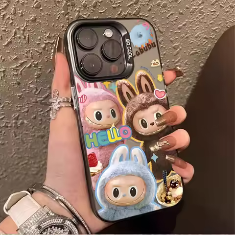 Cute Fluffy L-Labubu Laser Case for Samsung Galaxy S23 A56 4G Note 20 S25 S21 Plus S24 Ultra S22 FE A36 A26 5G A16 A06 PC Cover