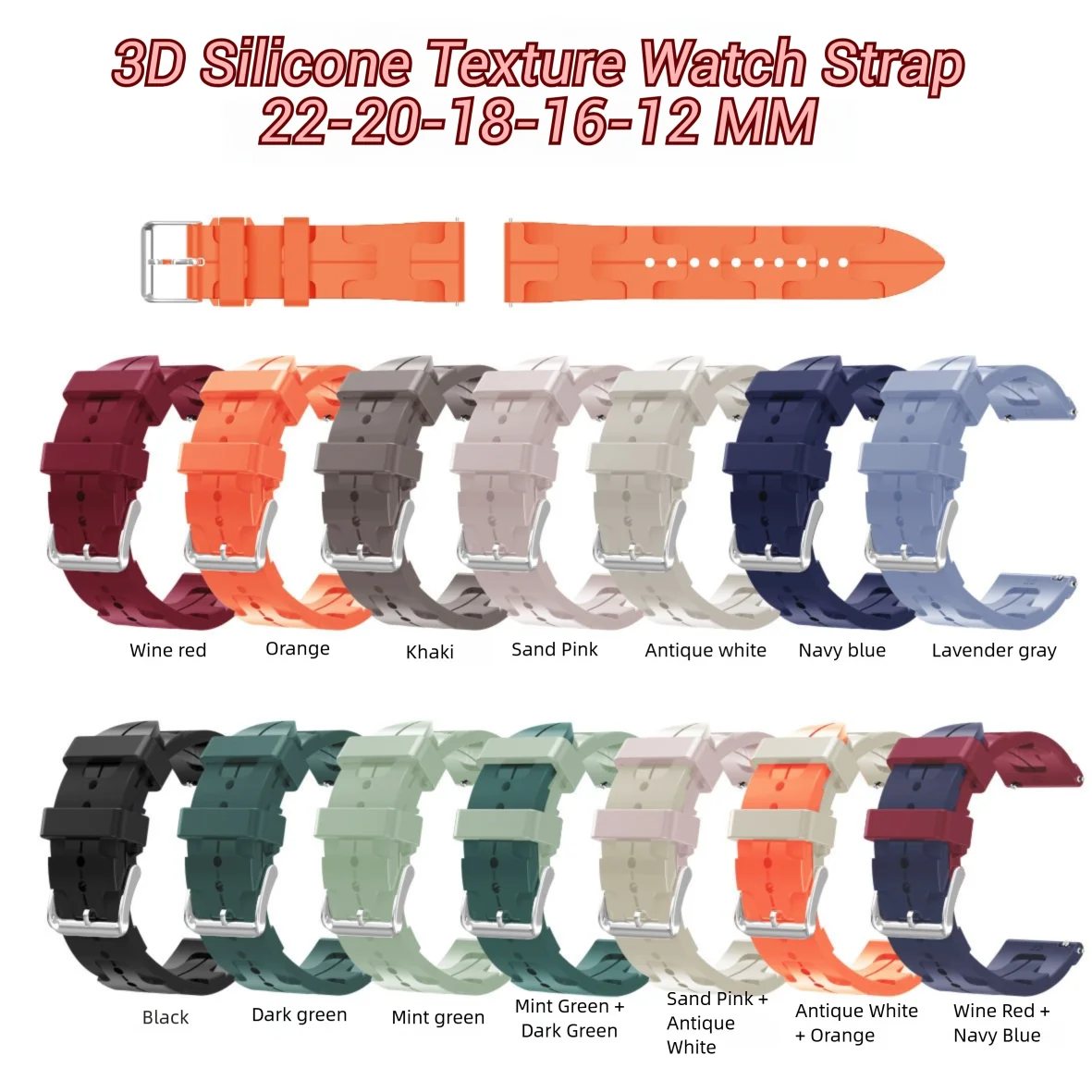 

12mm 16mm 18mm 20mm 22mm Universal Strap 3D Texture Silicone Washable Band for Samsung Galaxy Watch 7 6 5 4 40mm 44mm Classic