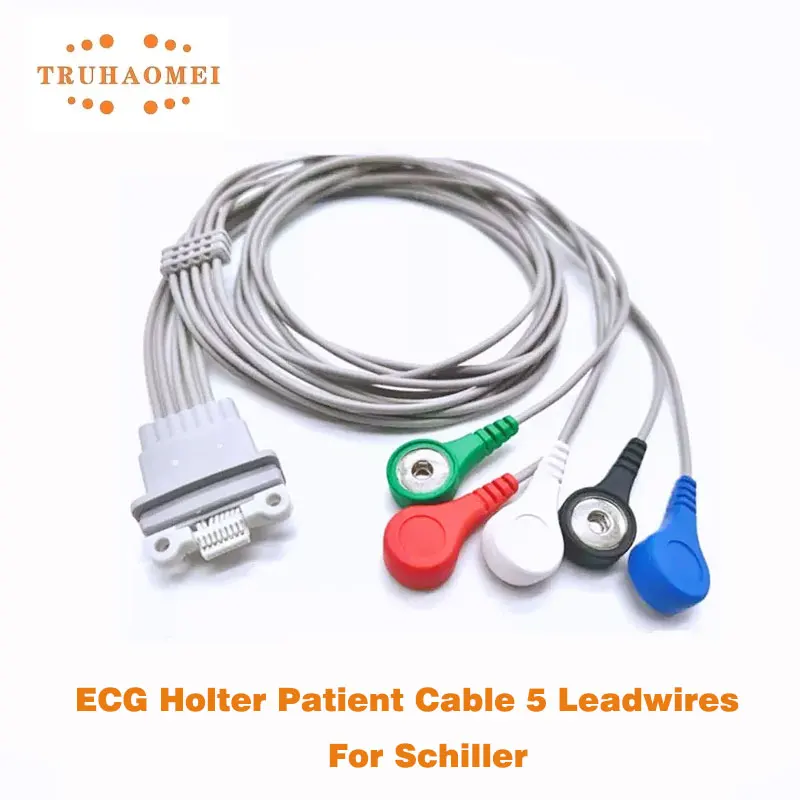 

Кабель пациента Holter ЭКГ, 5 проводов для Schiller FD5 AR4 AT12 Plus, мультипликатор, 24 часа Holter, динамические провода Snap 4.0