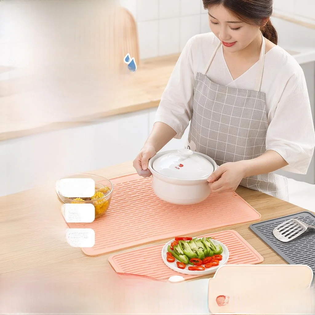 

Kitchen Silicone Drain Mat Large Size Heat Resistant Pad Sink Basin Cutting Board Anti Slip Food Grade Silicone Pad