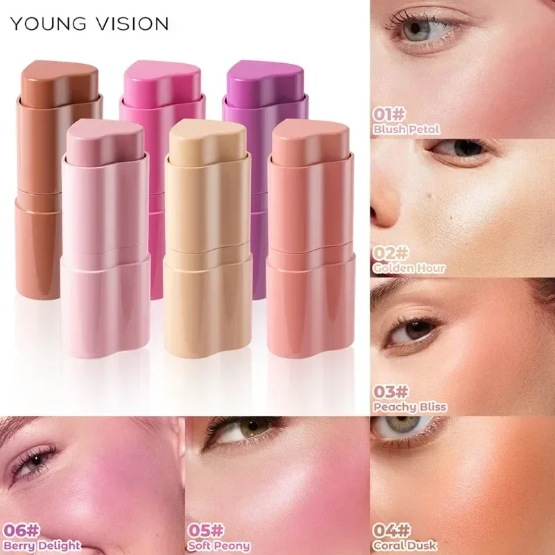 Functional Blush Stick Waterproof Easy Color Face Rouge Blusher Cream Lasting High Color Rendering Brightening Skin Tone Make Up