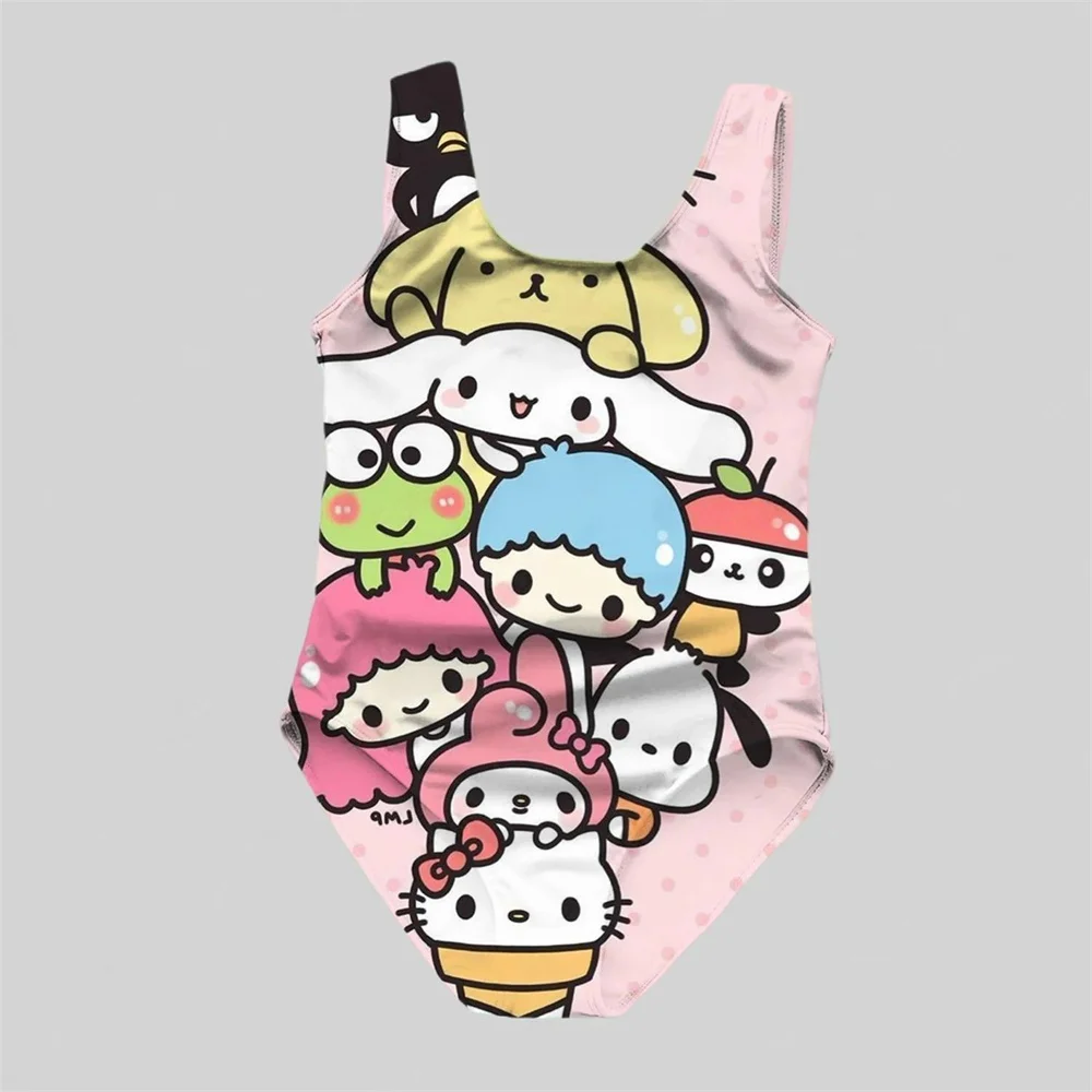 

New MINI Girls One-piece Swimsuit Cartoon Hello Kitty My Melody Kuromi Cartoon Print Swimsuit Ladies Sleeveless Swimsuit