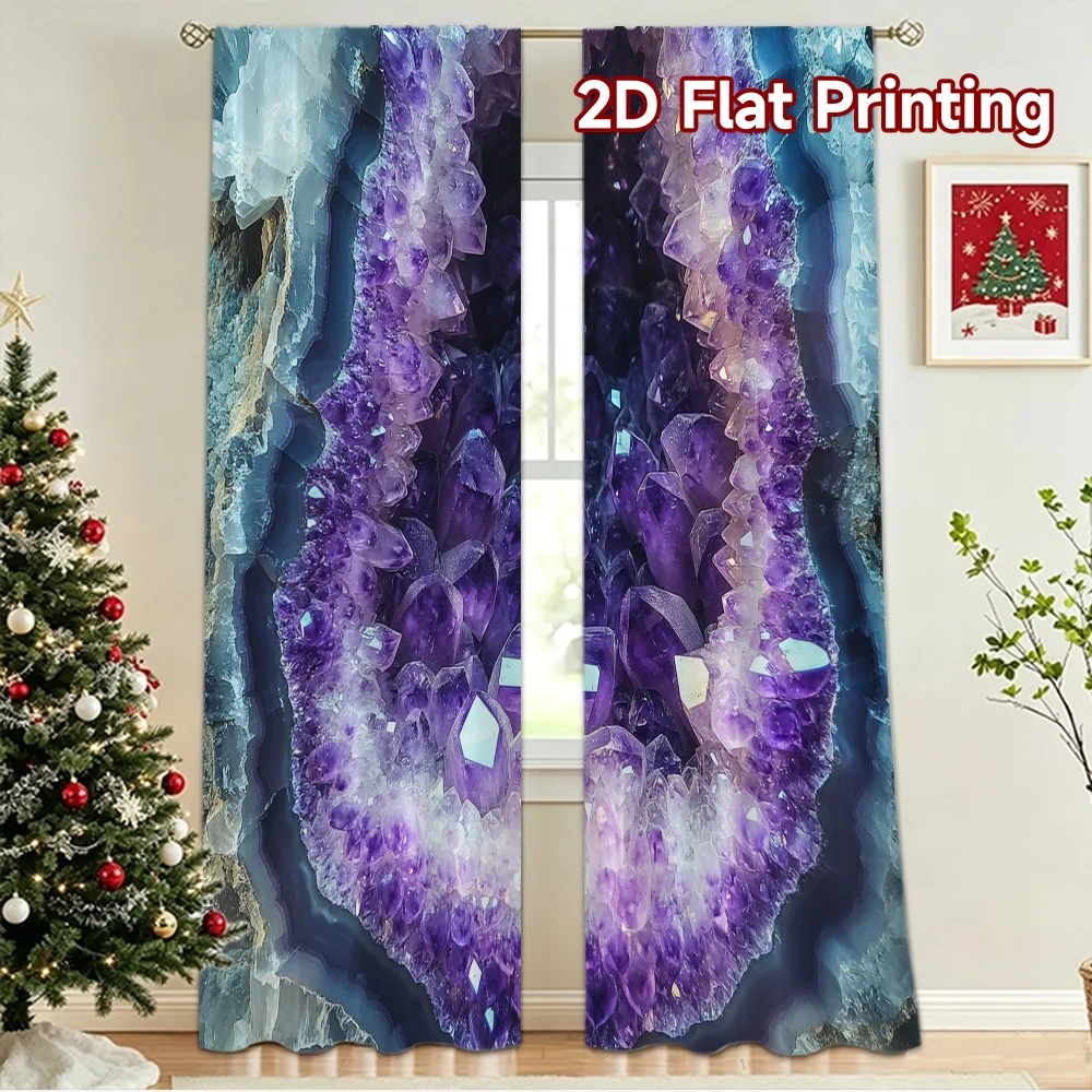 2D flat 2pcs Curtain Vintage drapes and curtains Purple Amethyst Geode Digitally printed polyester Party & Holiday Decor Use for