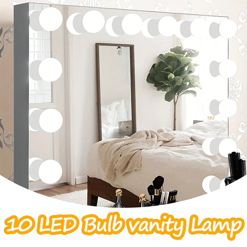 10 مصابيح إضاءة مرآة مكياج LED، مجموعة إضاءة زينة قابلة للتعتيم مع طاقة USB لطاولة تزيين هوليوود، ديكور الحمام وغرفة النوم #1