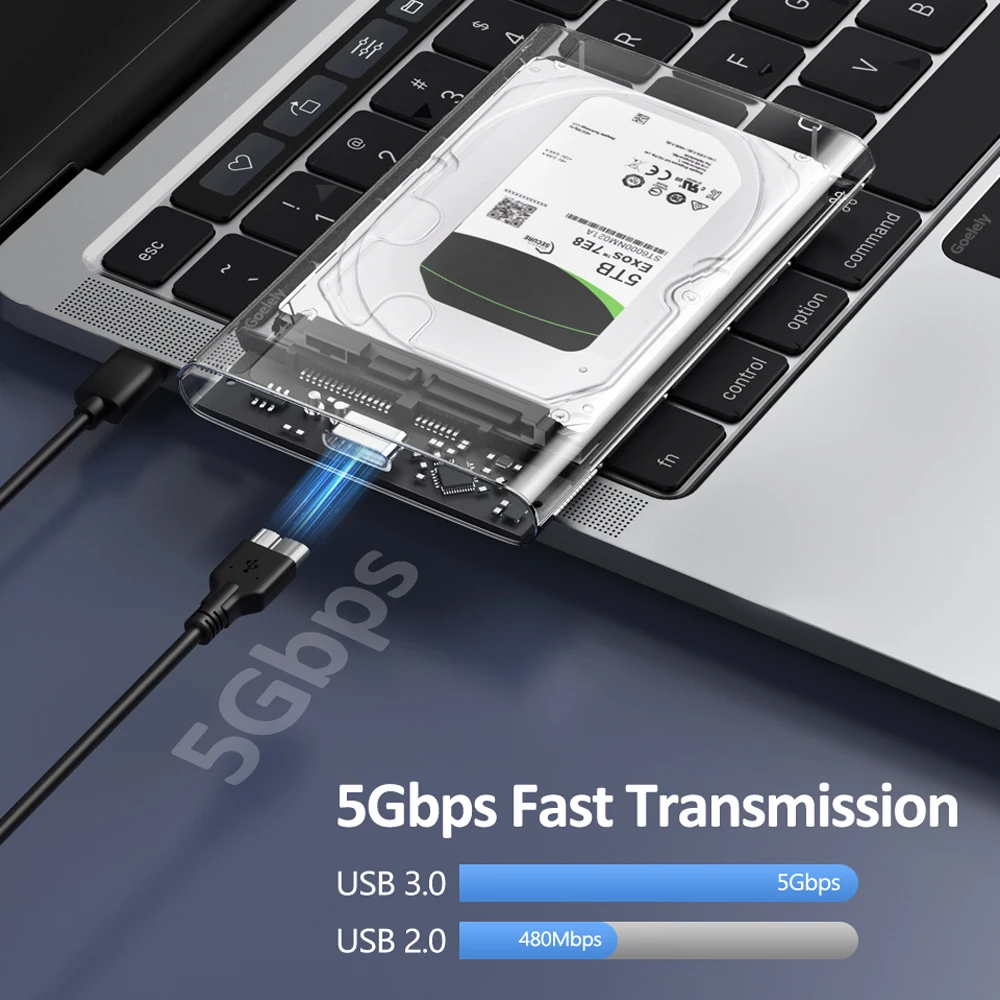 2.5 Inch HDD SSD Case SATA to USB 3.1 Type C Clear Hard Drive Enclosure 6TB Fast 5Gbps  Adapter Compatible UASP SATA III Laptop
