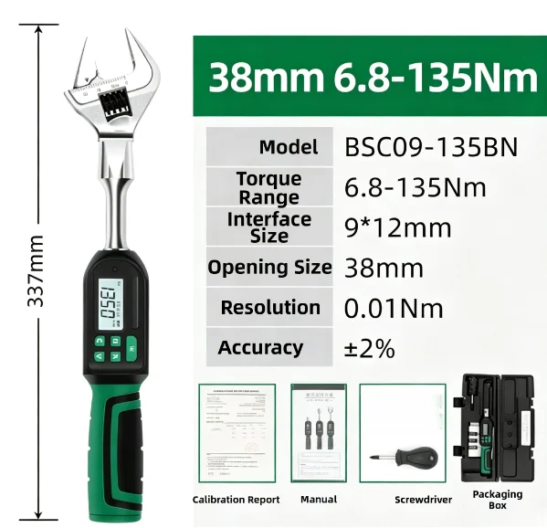 Digital Torque Wrench Set 6.8-135Nm Adjustable Replaceable Movable Joint Torque Wrench Electronic Jaw Open End Torque Wrench