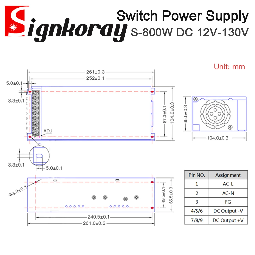 SIGNKORAY S-800W Switch Power Supply 12V 24V 36V 48V 60V 70V 80V 90V 100V 110V 130V for CNC Router