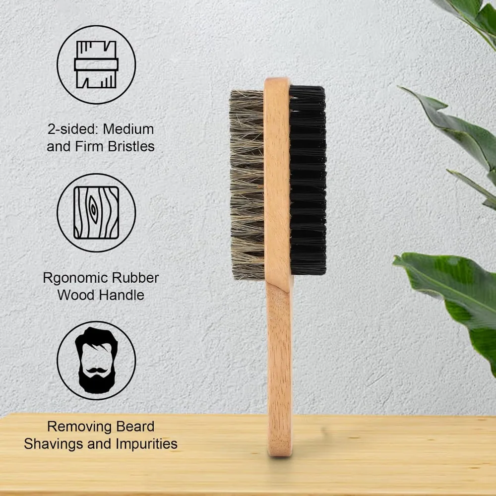 Brown Double Sided Beard Brush Rubber Wood Handle Nylon Side Mustache Brush Ergonomic Handle Detangling Bristle Beard Brush